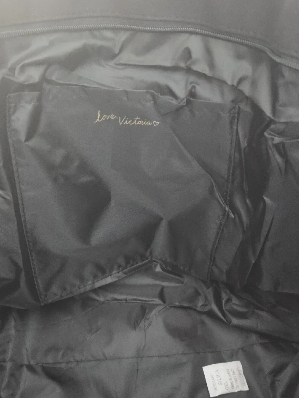 Victoria's Secret Black Tote with Red Sequin Logo and Side Stripes